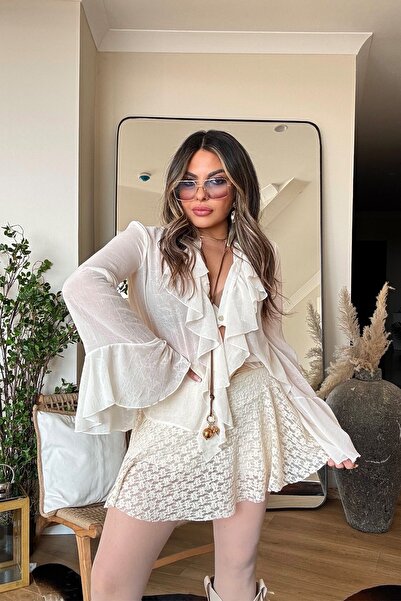 Sohotique By P Dantelli Mini Kloş Şort Etek Krem