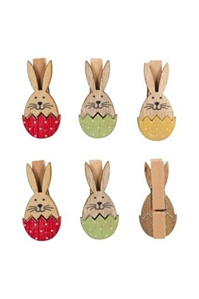 SHOPIENS Set de cleme de Paște din lemn cu iepurași colorați în ou 4 cm - 6 buc