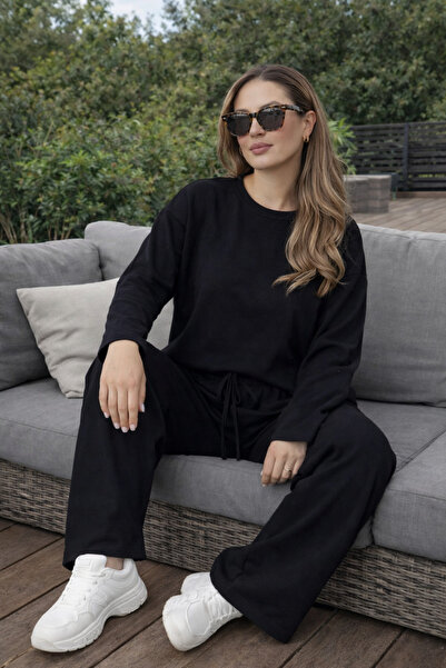 THEBEK Women's Modal Fabric Crew Neck Top and Bottom Set