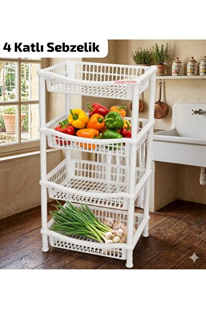 ÇEÇEN HOME Beyaz Plastik 4 Katlı Sebzelik Patates & Soğanlık, Mutfak Düzenley...