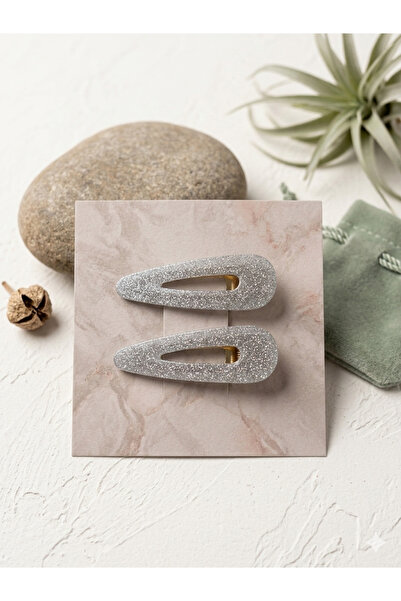 LİNACO 2'li Simli Çıt Çıt Toka Seti - 5 cm Geometrik Yan Toka