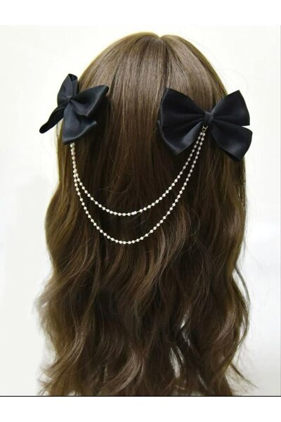 Shiklik İnci 2'L Women's Hair Clip with Double Bow - Lolita Hair Accessory
