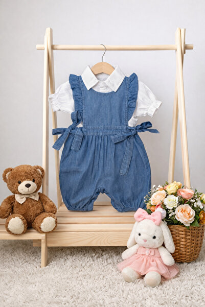 ASİLA Kız Bebek Kısa Kollu Gömlek Kot Tulum