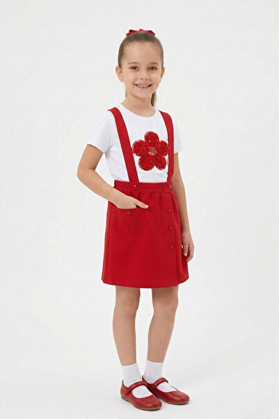 nacar çarşı Devojčica, crvena majica sa tratinčicama, crveni kombinezon, set ...