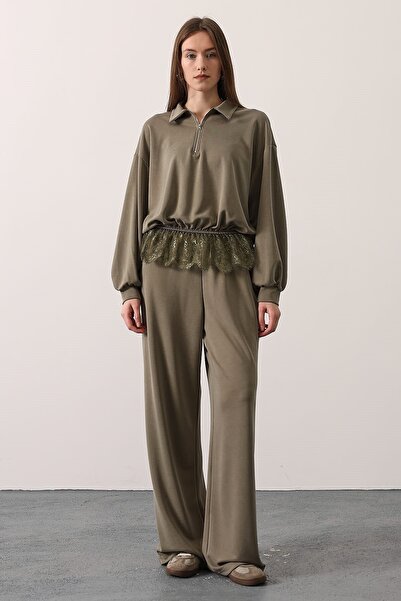 cemo Kadın Kare Yaka Ekose Desenli Kemer Detaylı Uzun Kollu Midi Elbise