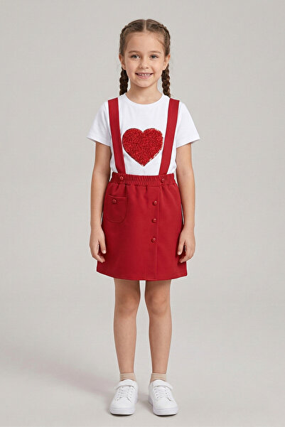 nacar çarşı Tricou cu inimă roșie pentru fetițe, set salopetă roșie, ținută d...