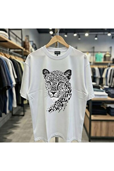 playwear تي شيرت Kara Kalem Benekli Kaplan مطبوع 100% قطن كبير الحجم وفضفاض و...