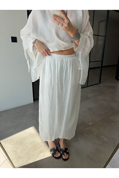 BB Bensu Buyruk PANTALONI SHALWAR CU ELASTIC ALBI