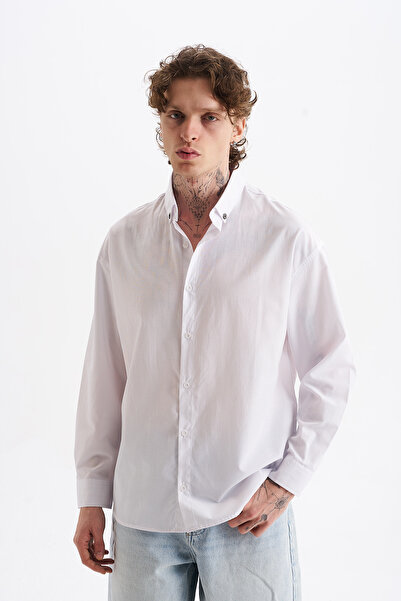 NOHOW Poplin Fabric, Comfortable Fit, Drop Shoulder, Men's Plain Shirt