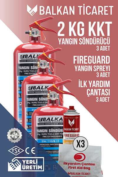 Balkan Ticaret 2Kg Yangın Söndürme Cihazı ABC 3 Adet Fireguard Yangın Spreyi ...