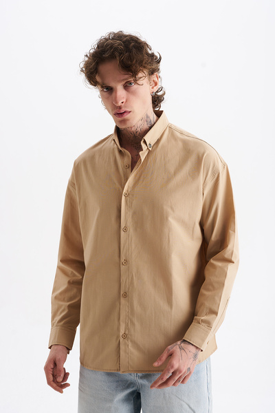 NOHOW Poplin Fabric, Comfortable Fit, Drop Shoulder, Men's Plain Shirt