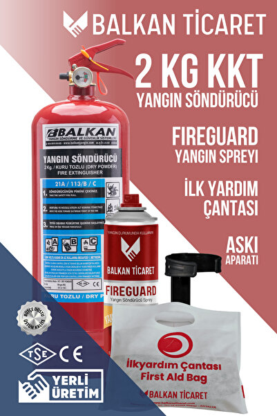 Balkan Ticaret 2Kg Yangın Söndürme Tüpü ABC Askı Aparatı Fireguard Yangın Spr...