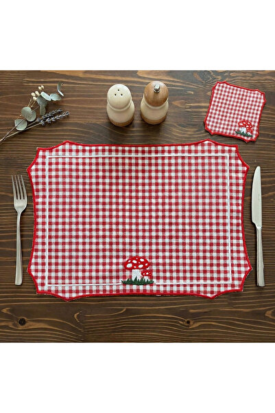 Solterra Design 4 Parça Mantar Nakışlı 2 Kişilik Pötikare Servis ( 2 Adet Ame...