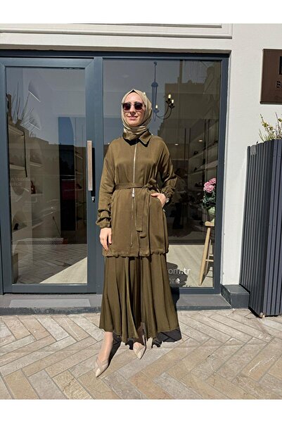 MissWhence 39203 Zippered Women's Suit Khaki Green