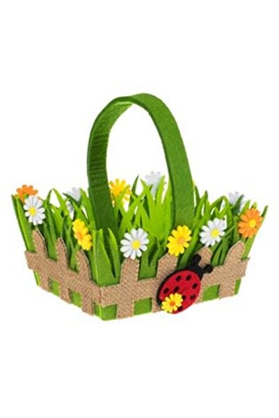 OEM Decorative Easter Basket Made of Felt with Handle Green Fence Decorated w...