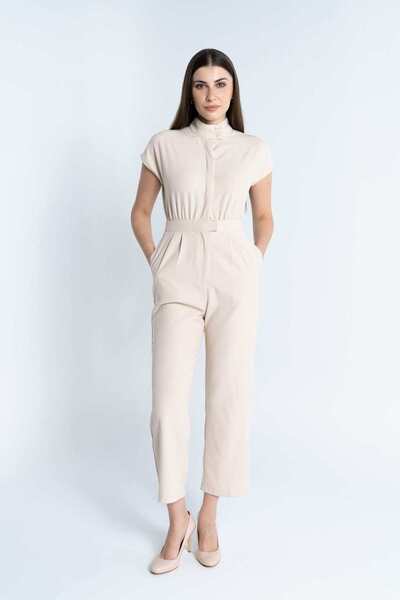 mica Women's Plain High-Waist Short-Sleeve Jumpsuit With Pants