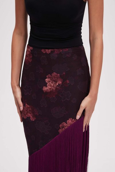 Livia Patterned Midi Skirt With Fringes