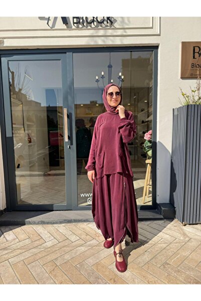 MissWhence 39004 Fermuar Detay Kadın Takım Bordo