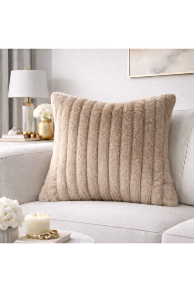 Tasarım Beige Plush Cushion Cover 43X43 cm Soft-Textured Decorative Armchair ...