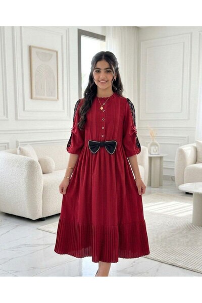 alqarat "Deem" Royal Pleated Dress with Lace Embroidery