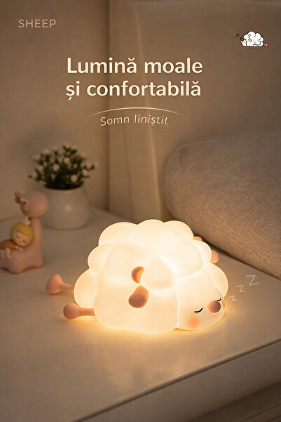 OEM Lampă de veghe copii Oiță din silicon, LED lumină caldă 3500K, Reîncărcabilă, Timer 30 min