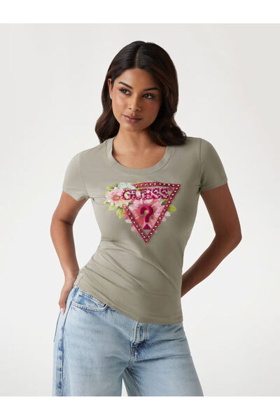 Guess تيشيرت بشعار مثلث مزهر