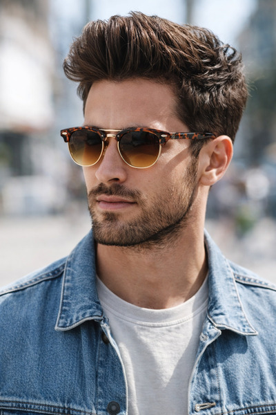 Révano Premium Retro Half-Rim Sunglasses for Men | UV Protection | Lightweigh...