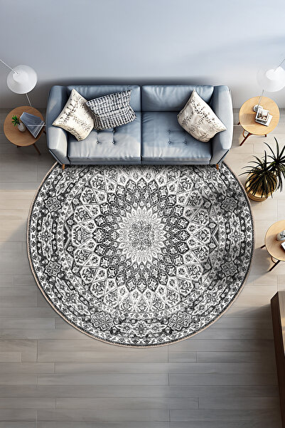 BigArts Home Klasik Vintage Desenli Kaymaz Taban Şönil Salon Halısı Mutfak Yo...