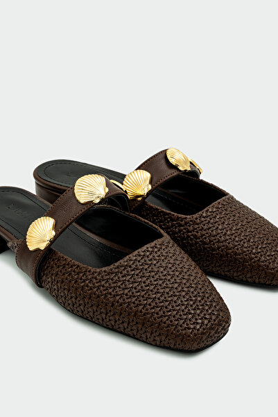 LAMİNTA Bitter Coffee with Flux Gold Accessories for Women Slipper