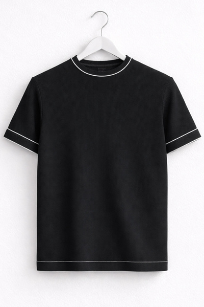 Edwox Men's Crew Neck Stripe Patterned Knitwear T-Shirt Black Cd170