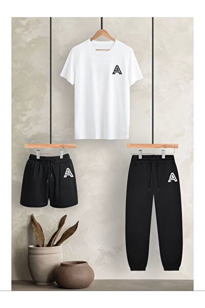 FATOOM STILE 3-Piece Unisex Tshirt-Shorts-Sweatpants Combination Printed