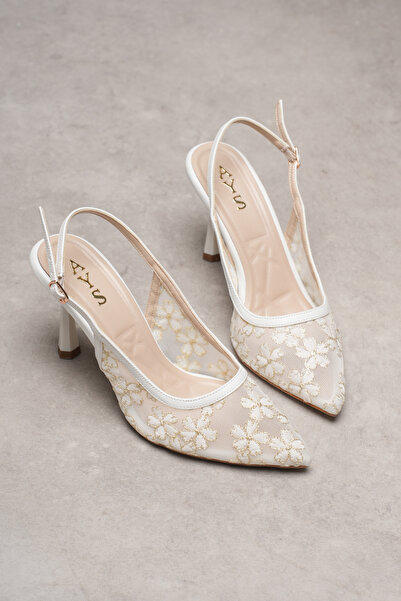 AYS SHOES Women's Floral and Lace Mesh Detailed Engagement Wedding Henna Girl...