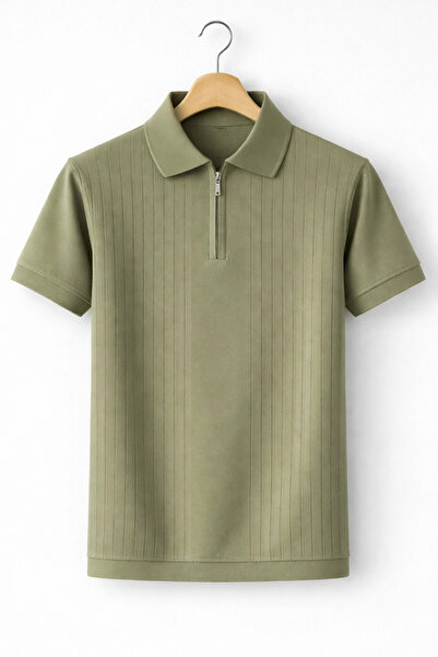 Edwox Tricou pentru bărbați Line cu model din tricot cu gât polo, verde desch...