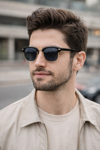 Révano Premium Retro Half-Rim Sunglasses for Men | UV Protection | Lightweigh...