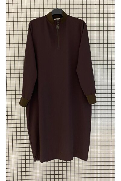 Armine Silk K Crepe Fabric Collar Zippered R Ribbed Summer Basic Hijab Tunic