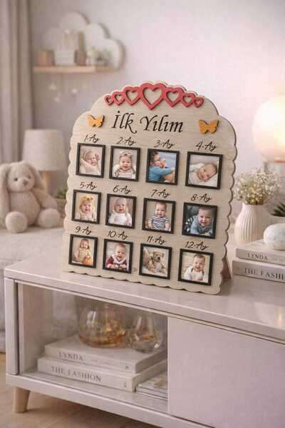 URFA LAZER İlk Yılım Fotograf Çerçevesi Bebeb Anı Panosu Ahşap 12 Ay Fotograf...