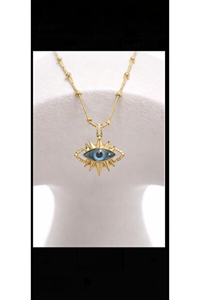ABAKAN Kadın Nazar Göz Kolye – Altın Renk Zirkon Taşlı Çelik Kolye