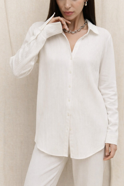 COMBİNE MİCHAİL Women's Basic Long Sleeve Loose White Shirt