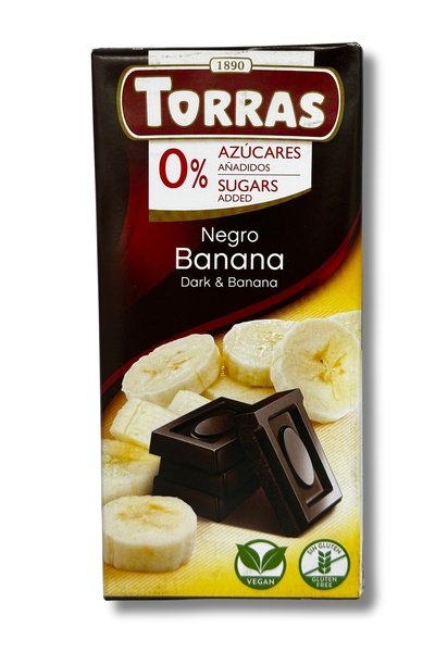 TORRAS Sugar-free and gluten-free dark chocolate with banana, Torras, 75g