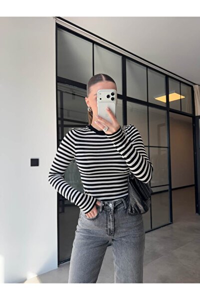 BB Bensu Buyruk Striped Knitted Blouse Black-Ecru