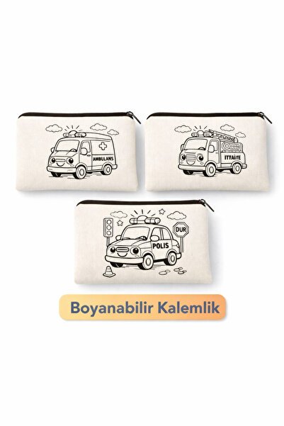 Hayali Şeyler 3’lü Boyanabilir Kalemlik – Çocuk Bez Kalemlik - Polis Ambulans...