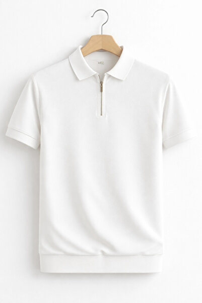 Edwox Ανδρικό μπλουζάκι πόλο με λαιμόκοψη, απλό πλεκτό, λευκό Cd173