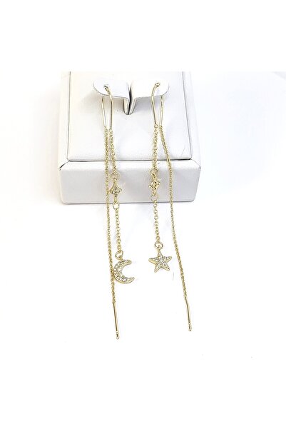 Milena 14k Gold Plated Earrings in Two Layers, Hypoallergenic, - Length 6cm