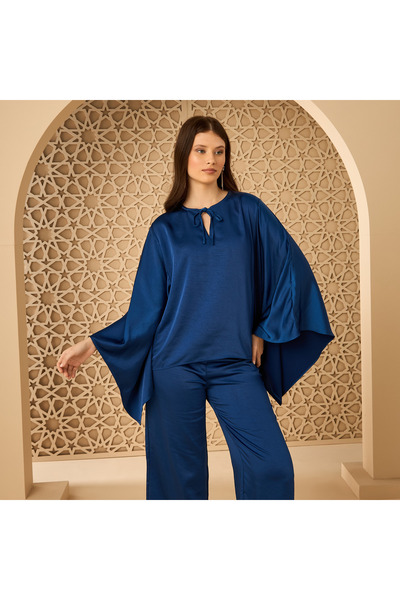 Generic Satin Kimono Top with Neck Tie-Up