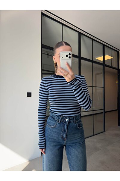 BB Bensu Buyruk Striped Knitted Blouse Navy Blue