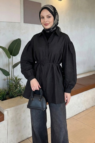 InStyle Μαύρο πουκάμισο με κρυφή πλάτη