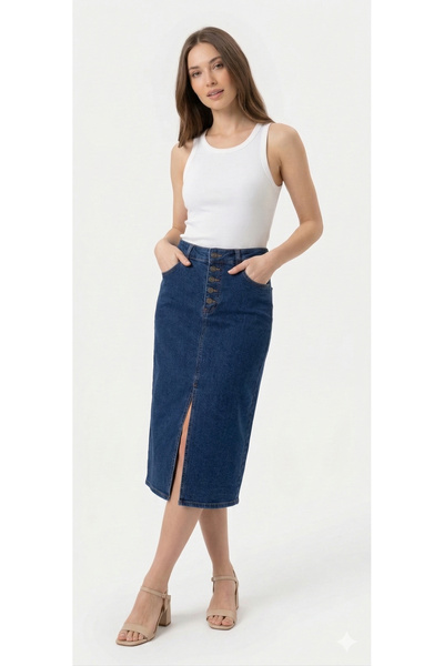 baim Fusta de damă din denim cu detaliu de tăiere frontală