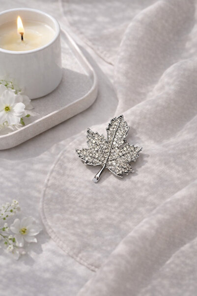 Leaf Shaped Brooch with Silver Gemstone