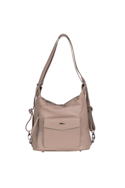 ZEVO Дамска кремава кожа раница