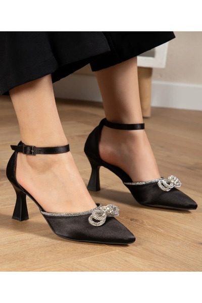 BAKKA Women's Black Pointed Toe Evening Dress Shoes with Bow on the Front and...